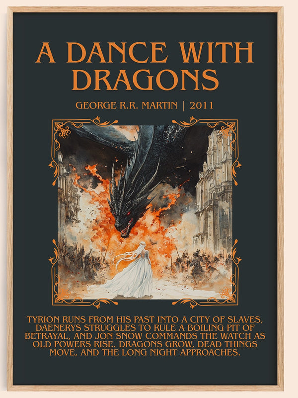 A Dance With Dragons minimalist book poster by George R.R. Martin – framed literary art print
