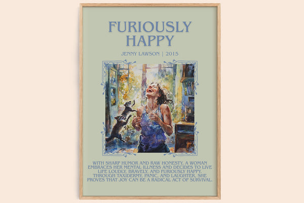 Furiously Happy minimalist book poster by Jenny Lawson – framed literary art print