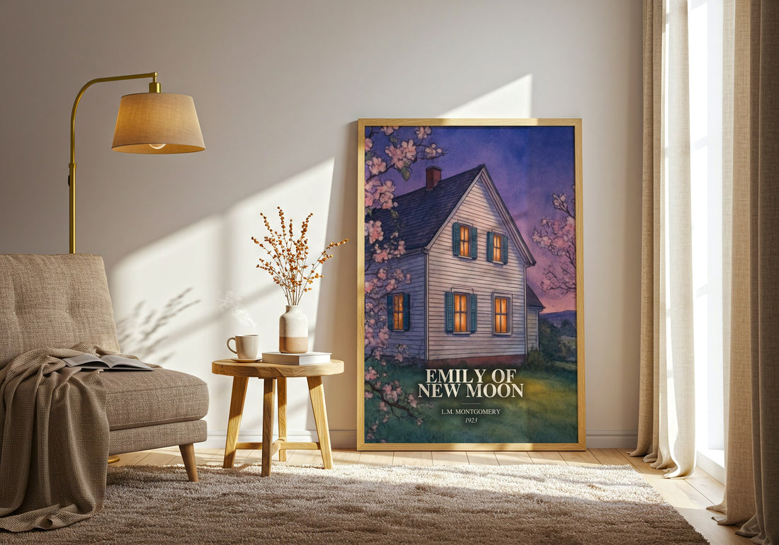 Emily Of New Moon watercolour print in frame leaning in hallway – childrens wall art (mockup)
