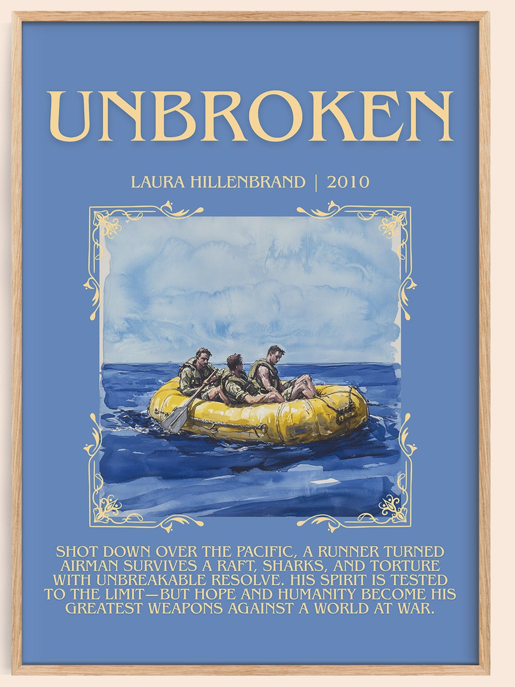 Unbroken minimalist book poster by Laura Hillenbrand – framed literary art print