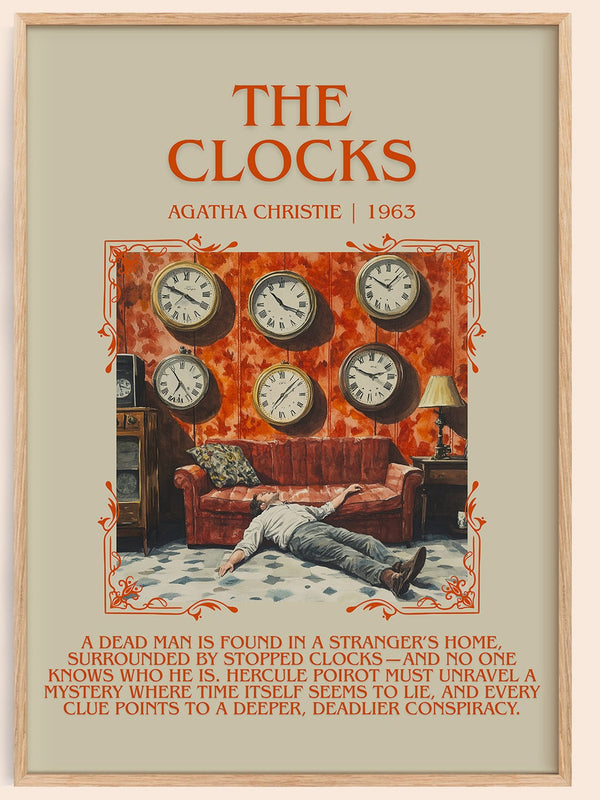 The Clocks minimalist book poster by Agatha Christie – framed literary art print