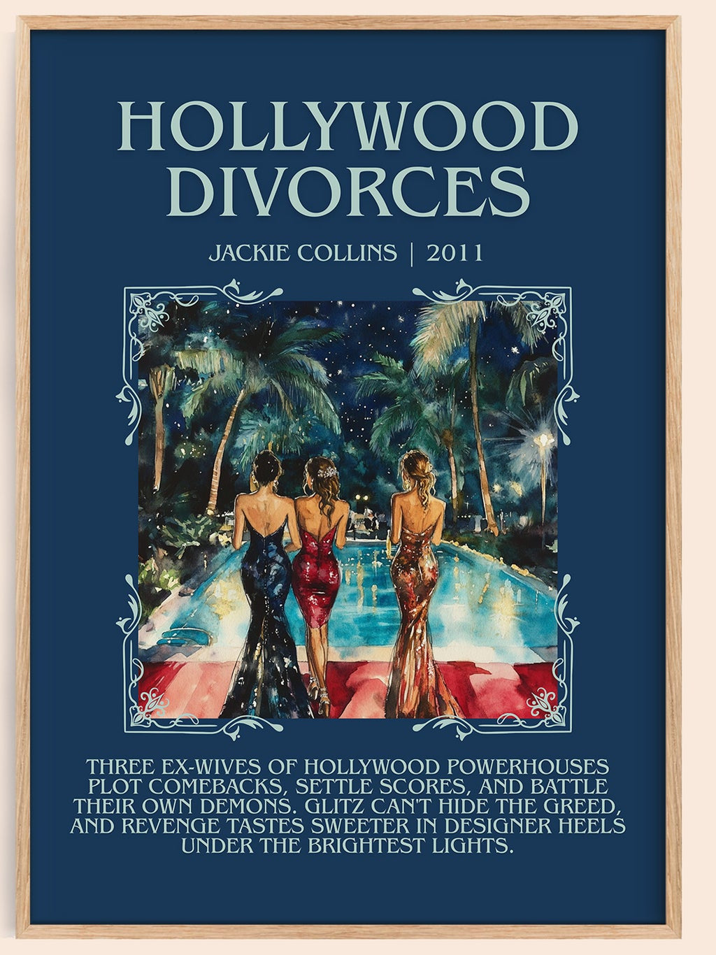 Hollywood Divorces minimalist book poster by Jackie Collins – framed literary art print