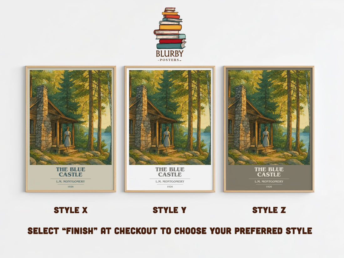 The Blue Castle book cover print in frame leaning in hallway – romance wall art (mockup)