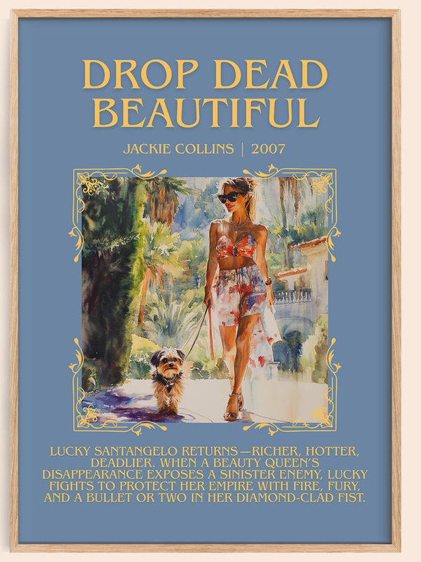 Drop Dead Beautiful minimalist book poster by Jackie Collins – framed literary art print
