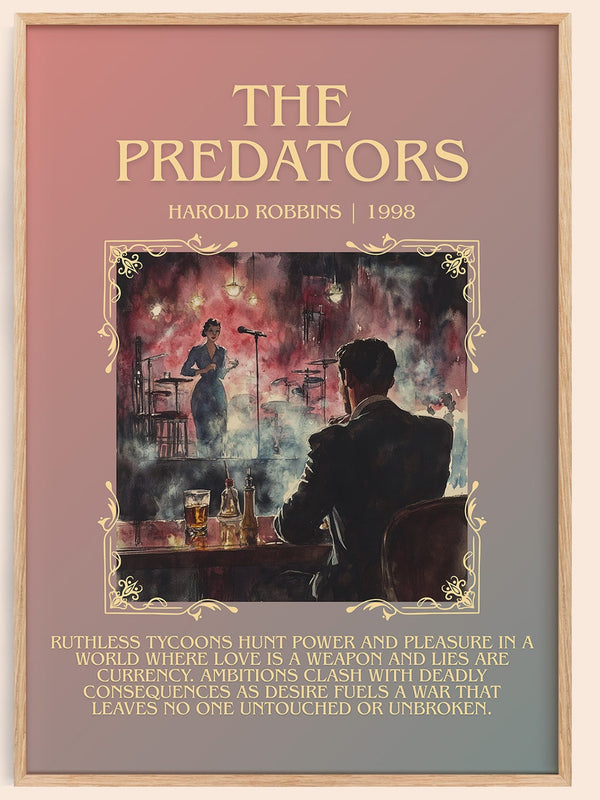 The Predators minimalist book poster by Harold Robbins – framed literary art print