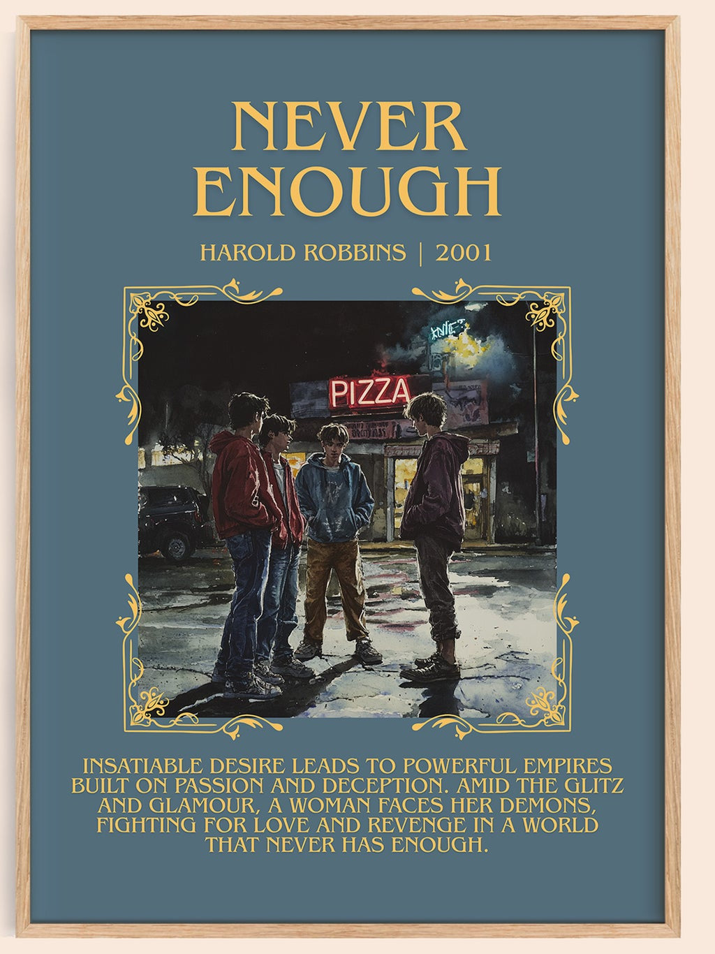 Never Enough minimalist book poster by Harold Robbins – framed literary art print