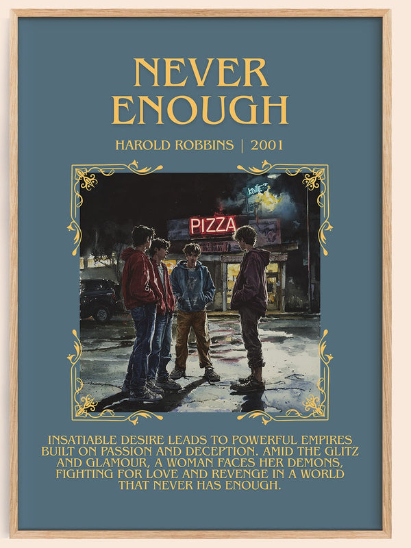 Never Enough minimalist book poster by Harold Robbins – framed literary art print