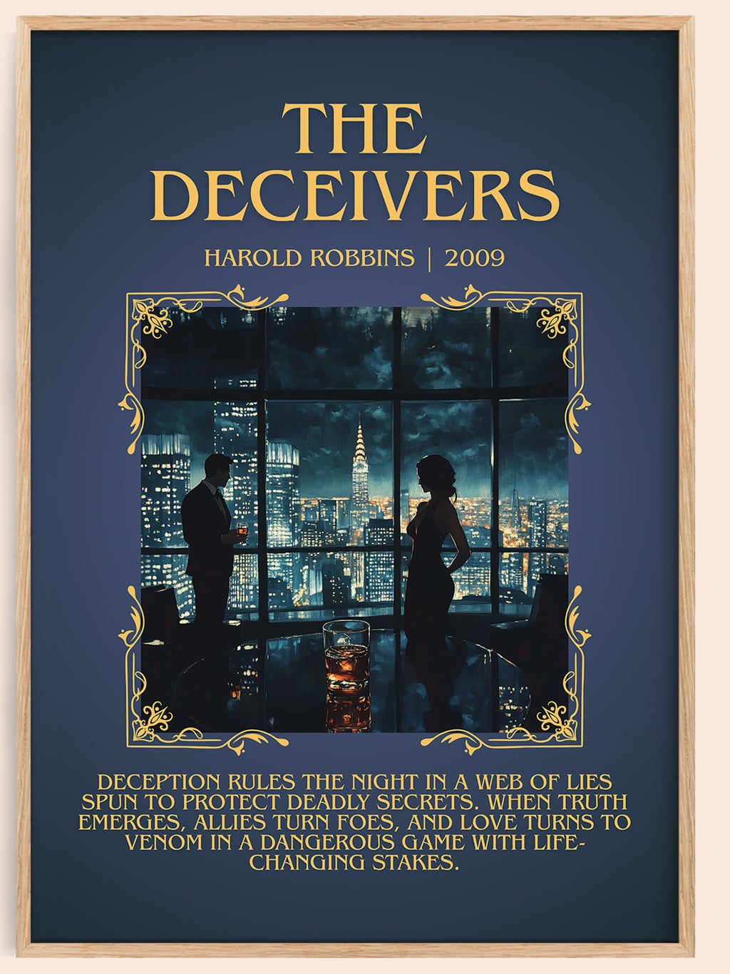 The Deceivers minimalist book poster by Harold Robbins – framed literary art print