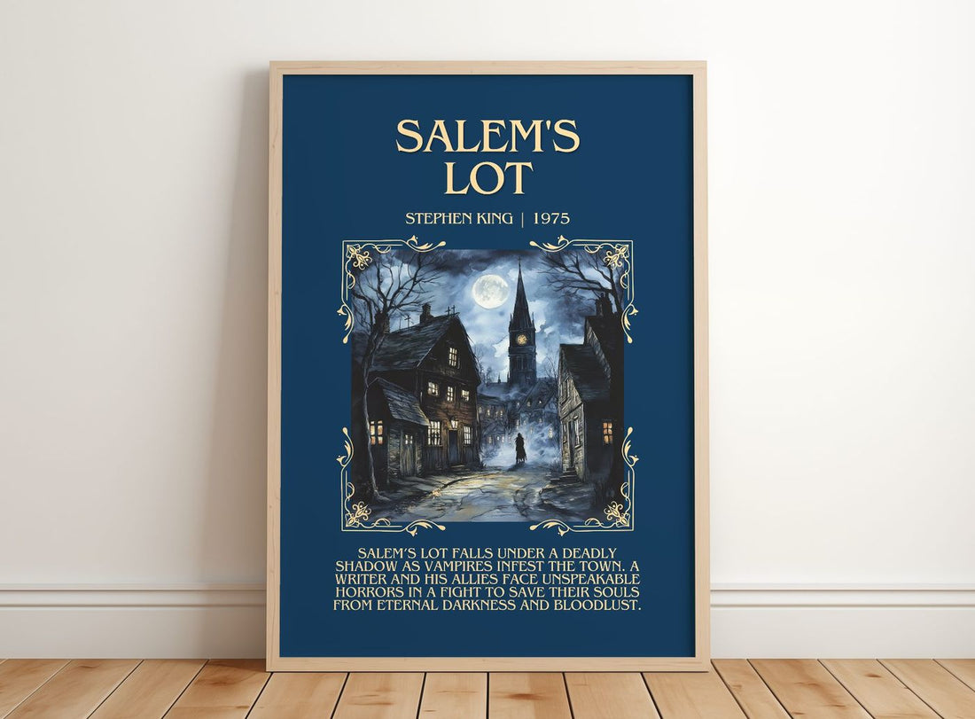 Salem's Lot Minimalist Book Poster by Stephen King – framed print leaning on a wooden floor