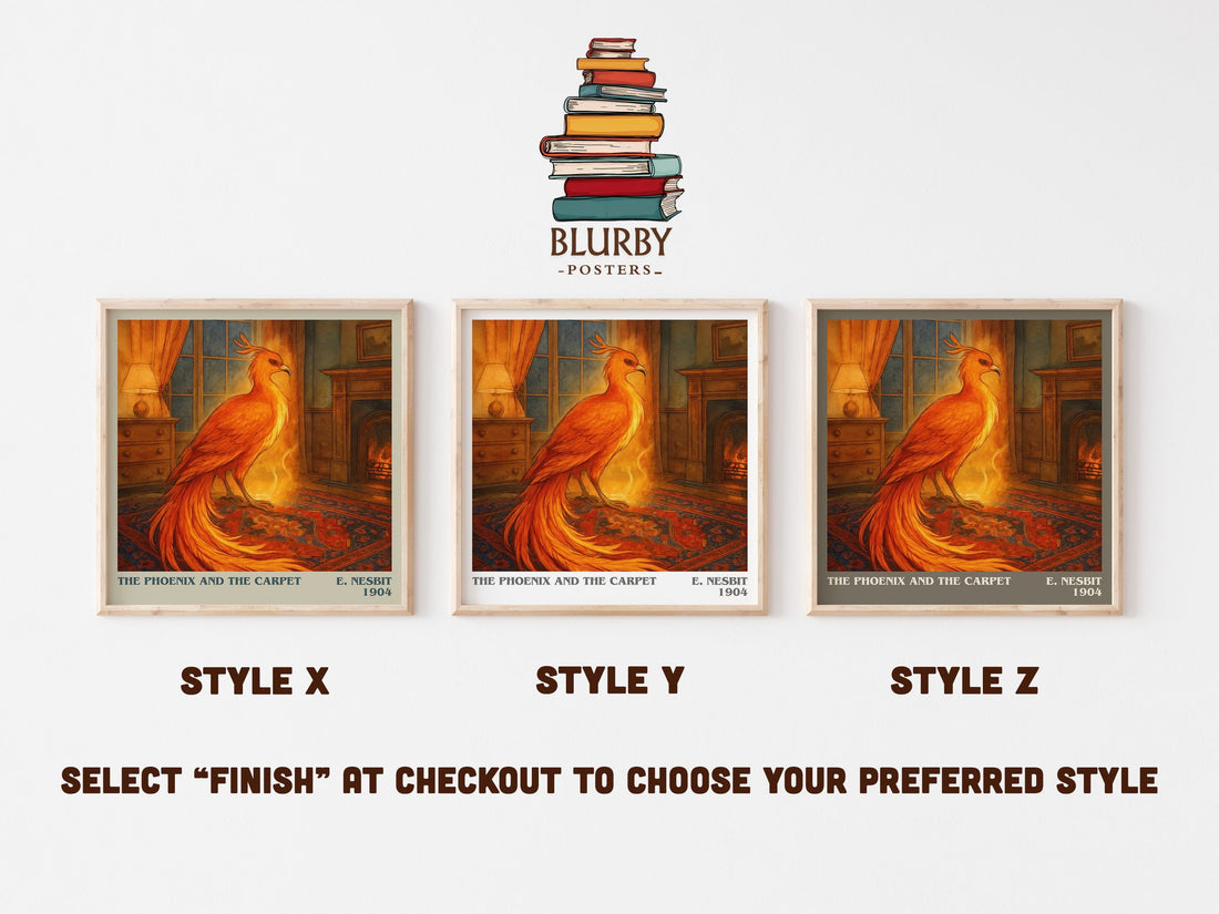 The Phoenix And The Carpet literary print in frame leaning in hallway – childrens wall art (mockup)