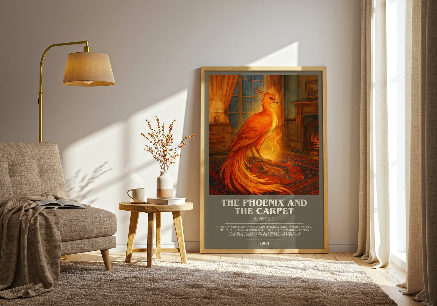 The Phoenix And The Carpet bookish print on bookshelf – E. Nesbit fan gift