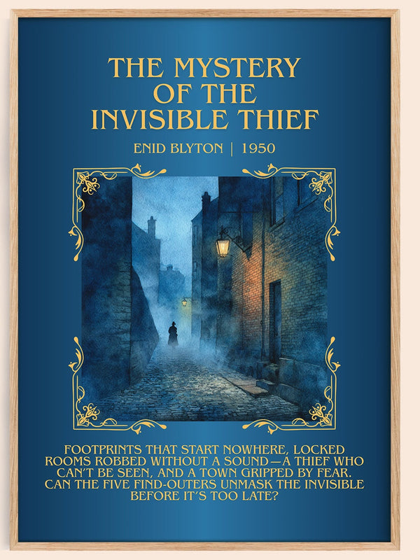 The Mystery of the Invisible Thief minimalist book poster by Enid Blyton – framed literary art print