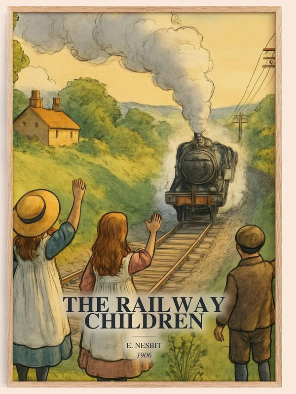 The Railway Children watercolour book poster by E. Nesbit – framed literary art print