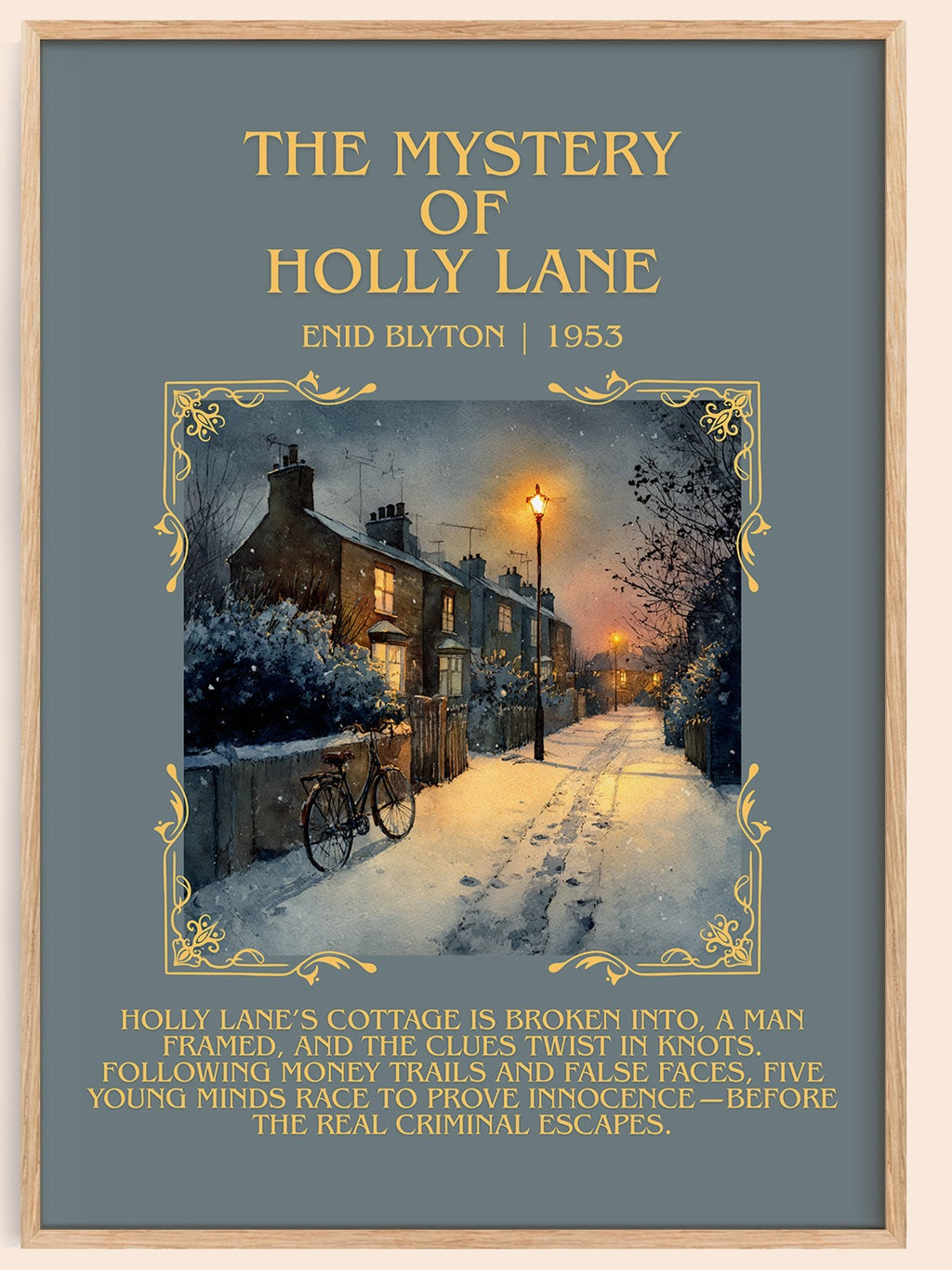 The Mystery of Holly Lane minimalist book poster by Enid Blyton – framed literary art print