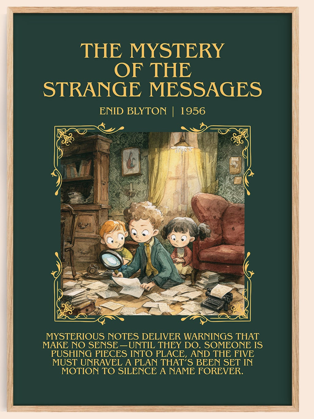 The Mystery of the Strange Messages minimalist book poster by Enid Blyton – framed literary art print