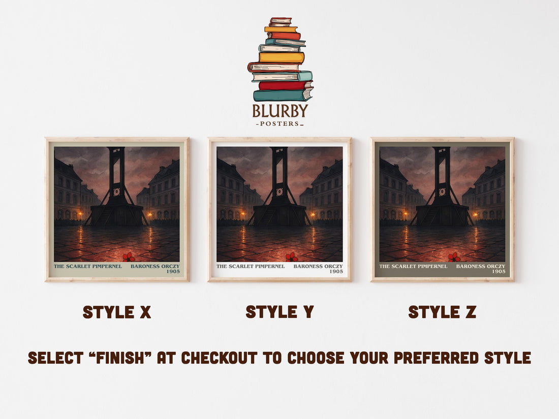 The Scarlet Pimpernel literary print in frame leaning in hallway – adventure wall art (mockup)