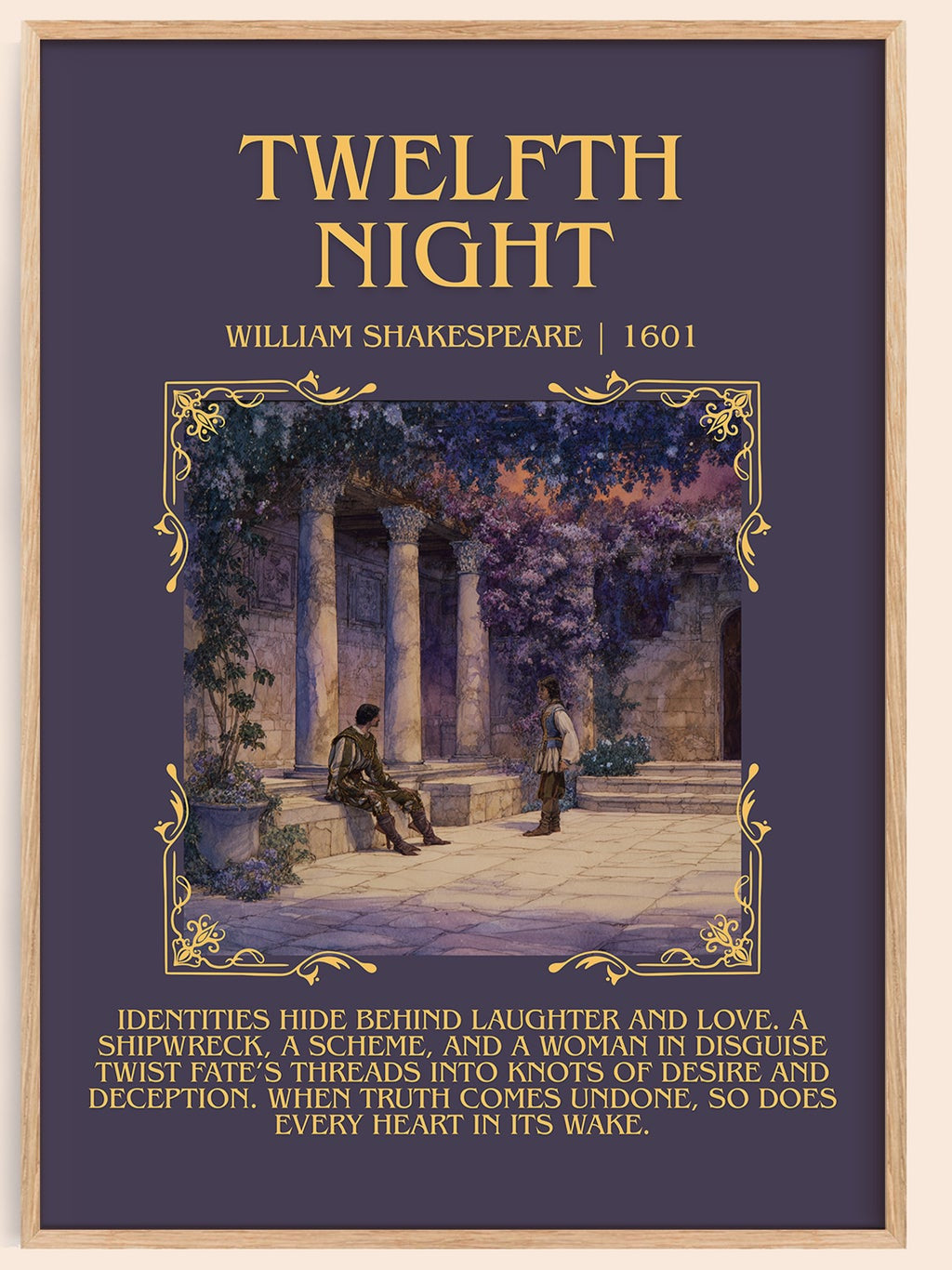 Twelfth Night minimalist book poster by William Shakespeare – framed literary art print