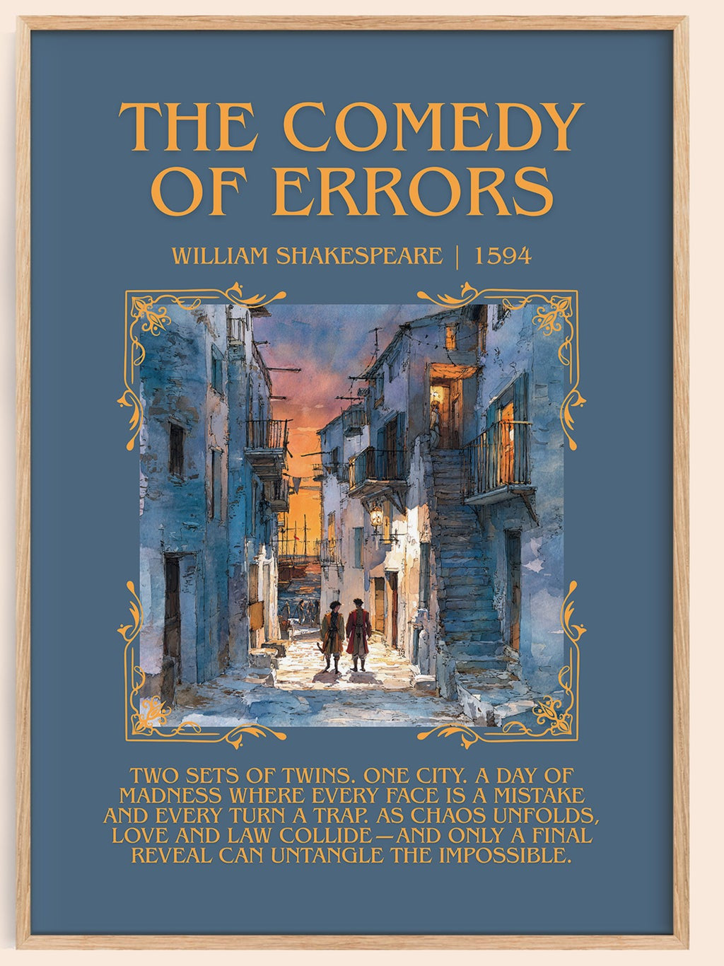 The Comedy of Errors minimalist book poster by William Shakespeare – framed literary art print