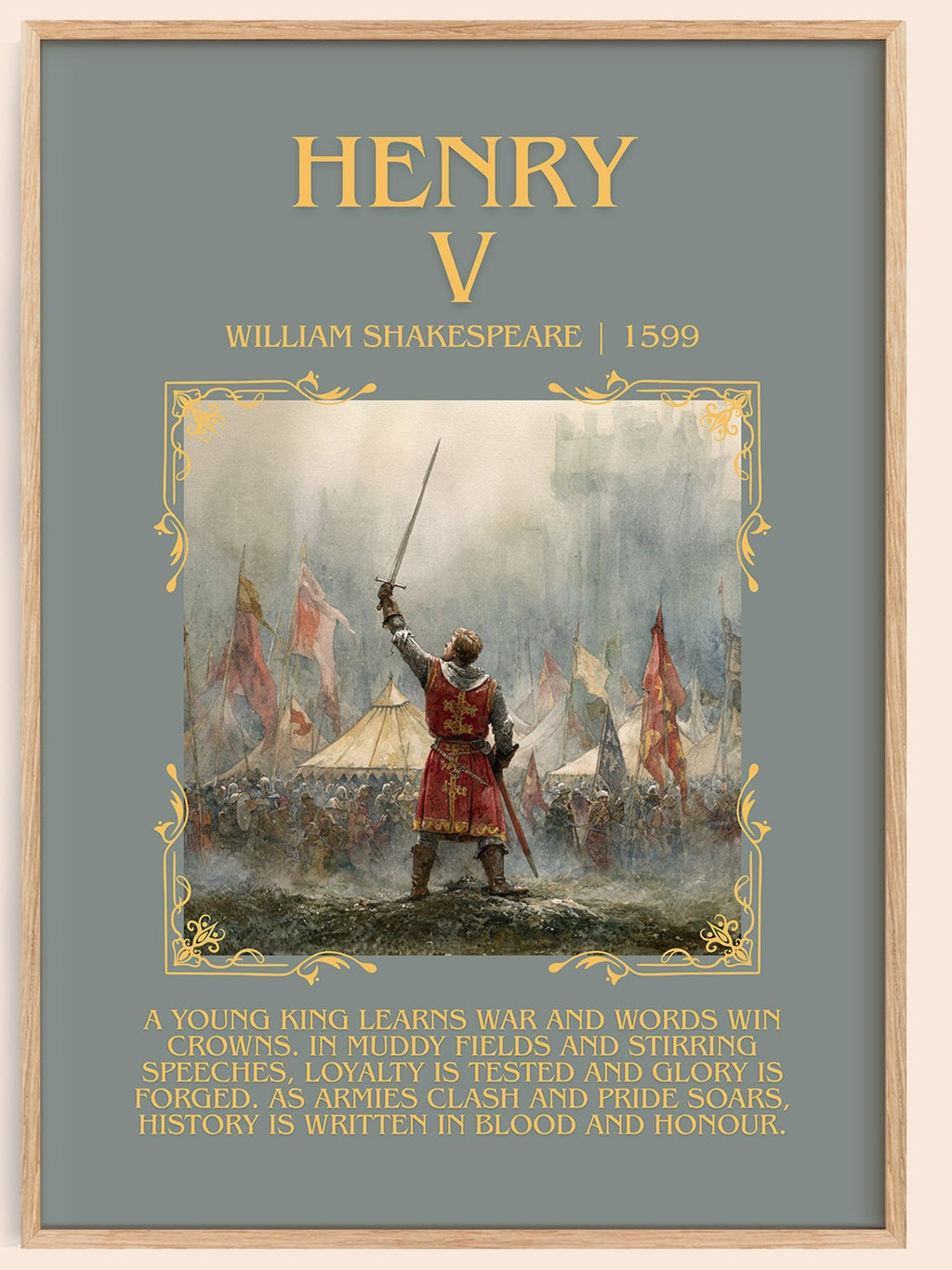 Henry V minimalist book poster by William Shakespeare – framed literary art print