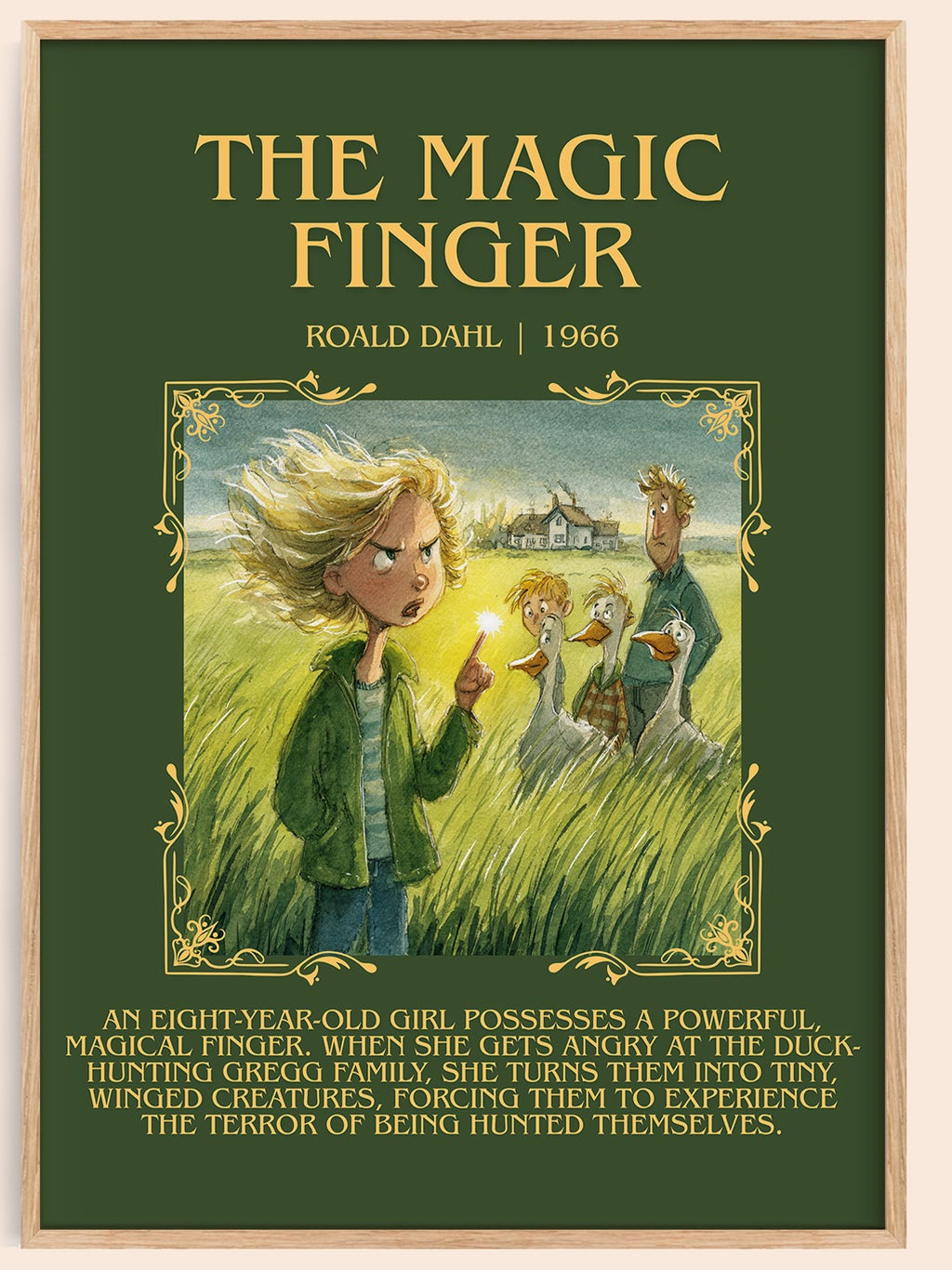 The Magic Finger minimalist book poster by Roald Dahl – framed literary art print