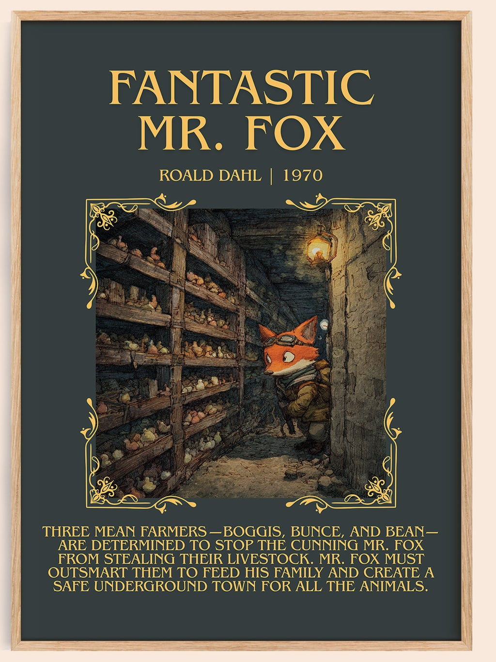 Fantastic Mr. Fox minimalist book poster by Roald Dahl – framed literary art print
