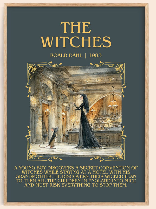 The Witches minimalist book poster by Roald Dahl – framed literary art print