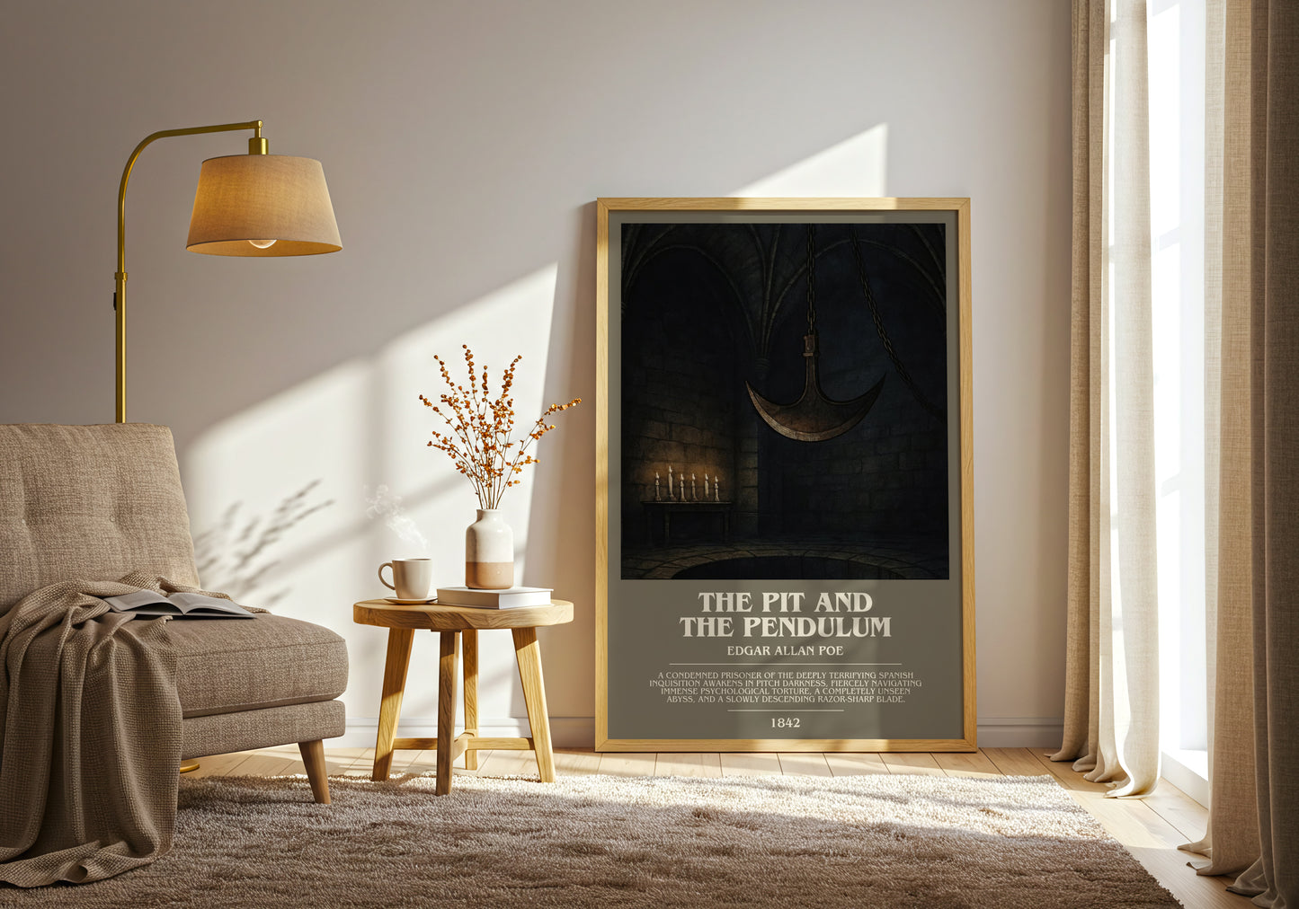 The Pit And The Pendulum bookish print on bookshelf – Edgar Allan Poe fan gift