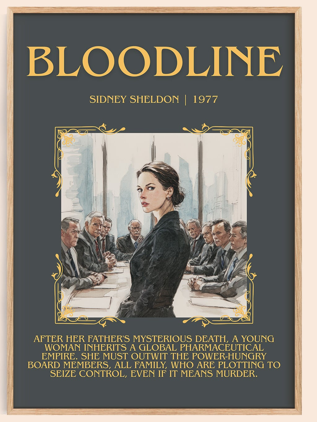 Bloodline minimalist book poster by Sidney Sheldon – framed literary art print