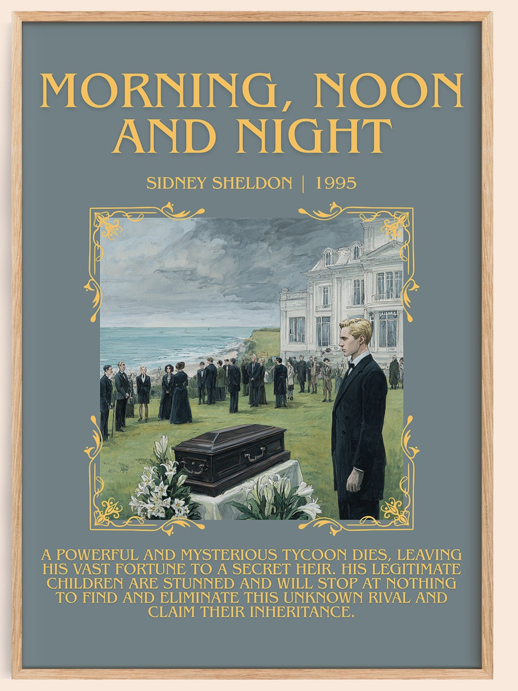 Morning, Noon and Night minimalist book poster by Sidney Sheldon – framed literary art print