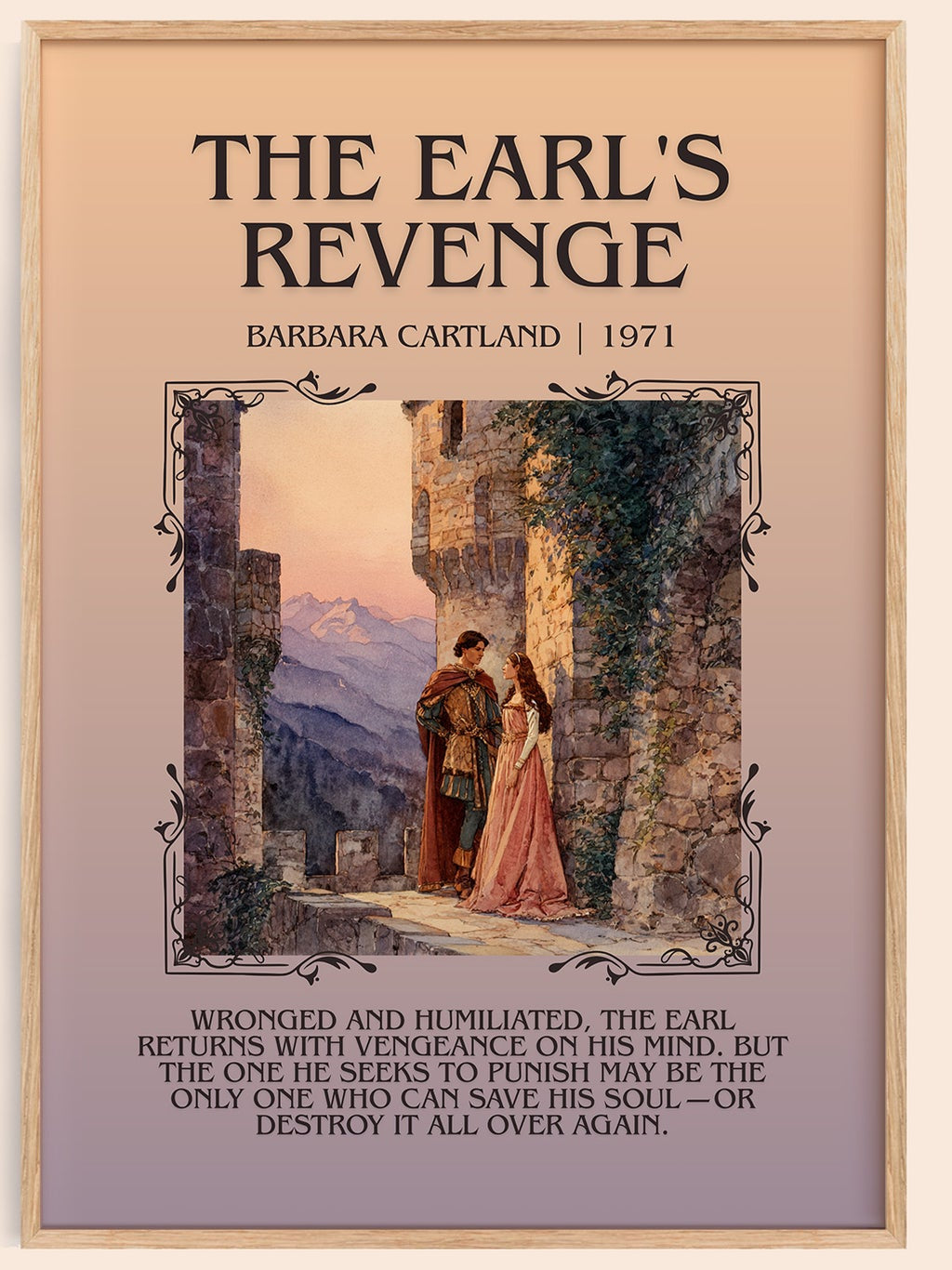 The Earl's Revenge minimalist book poster by Barbara Cartland – framed literary art print