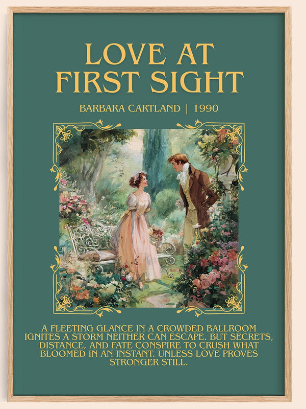 Love at First Sight minimalist book poster by Barbara Cartland – framed literary art print