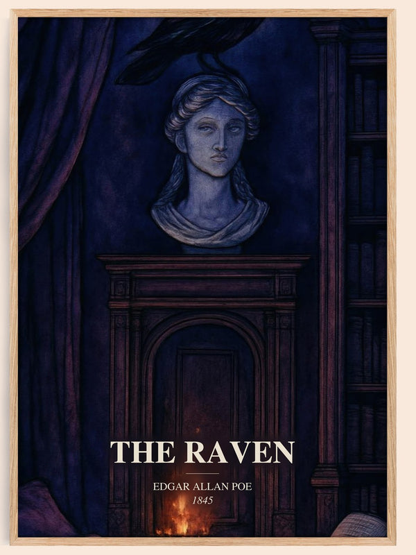 The Raven watercolour book poster by Edgar Allan Poe – framed literary art print