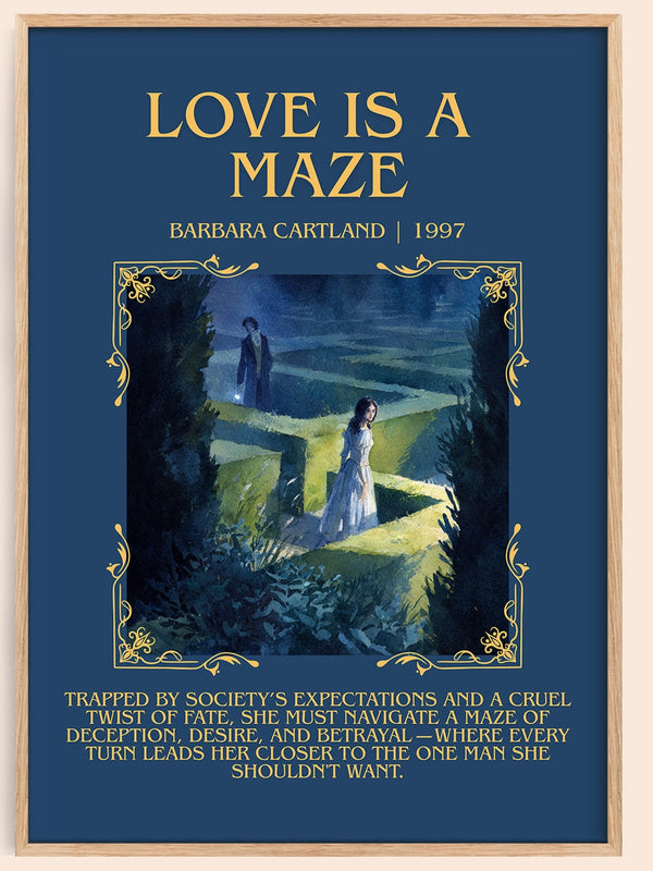 Love Is a Maze minimalist book poster by Barbara Cartland. – framed literary art print
