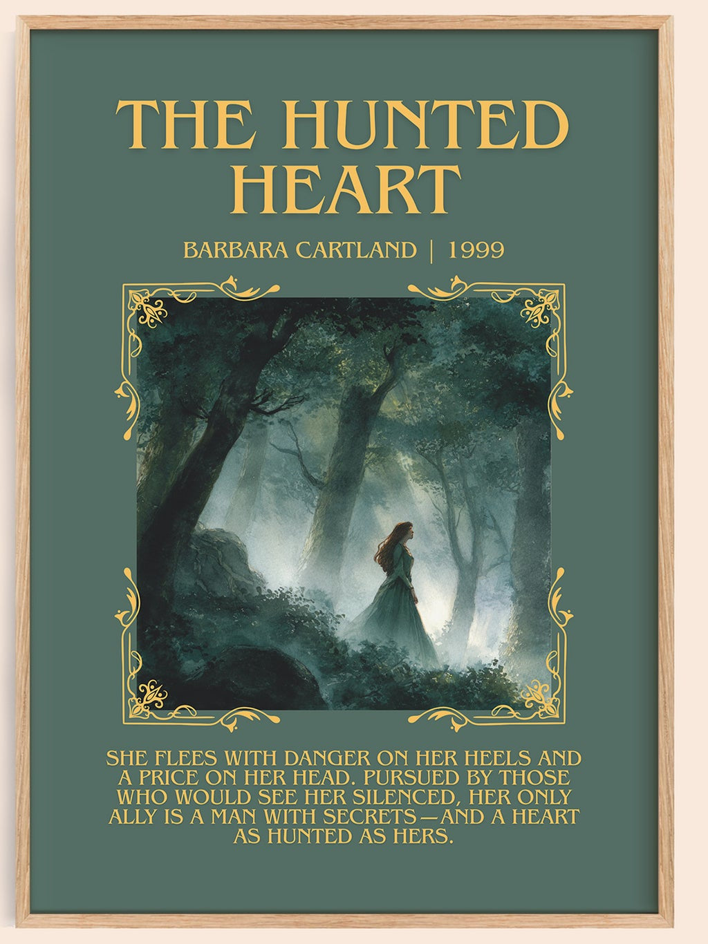 The Hunted Heart minimalist book poster by BARBARA. CARTLAND – framed literary art print