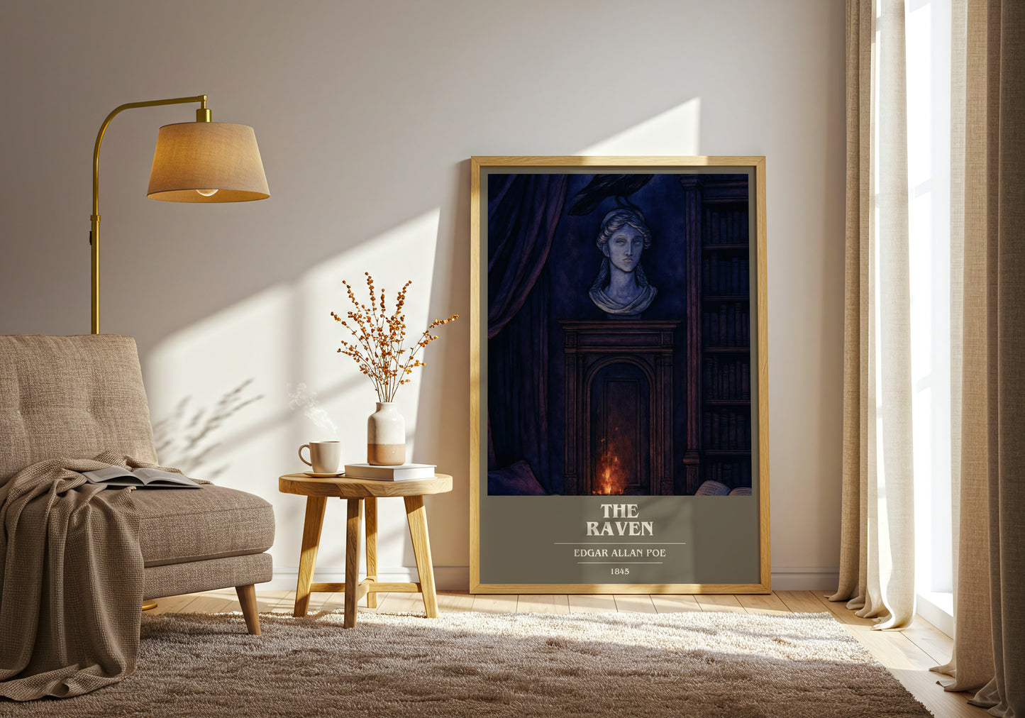 The Raven book cover print on bookshelf – Edgar Allan Poe fan gift