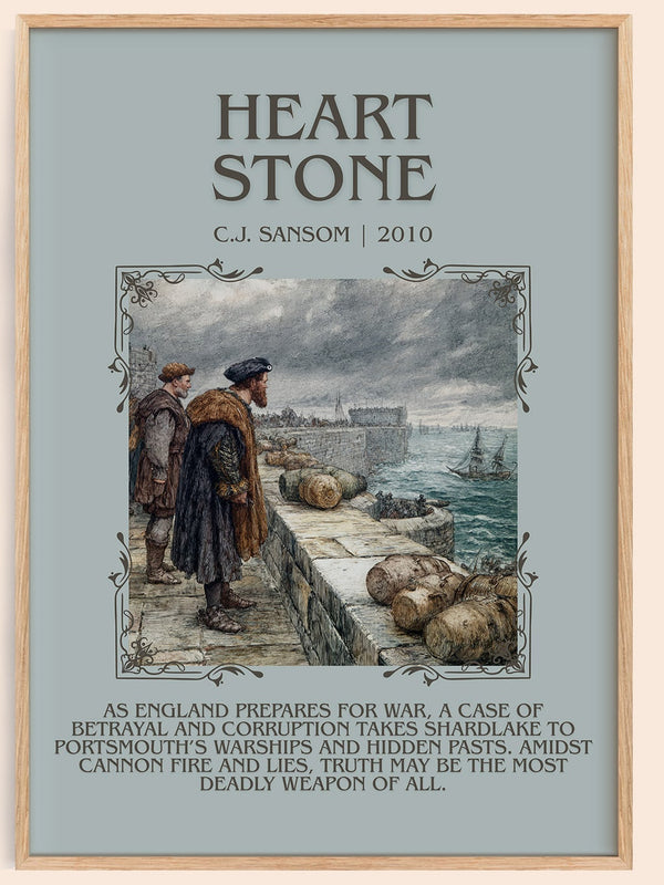 Heartstone minimalist book poster by C.J. Sansom – framed literary art print