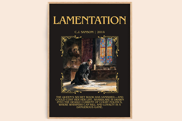 Lamentation minimalist book poster by C.J. Sansom – framed literary art print