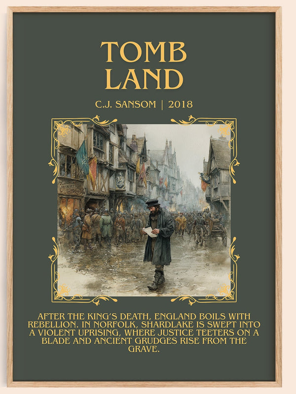 Tombland minimalist book poster by C.J. Sansom – framed literary art print
