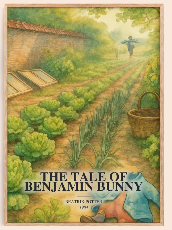 The Tale Of Benjamin Bunny watercolour book poster by Beatrix Potter – framed literary art print