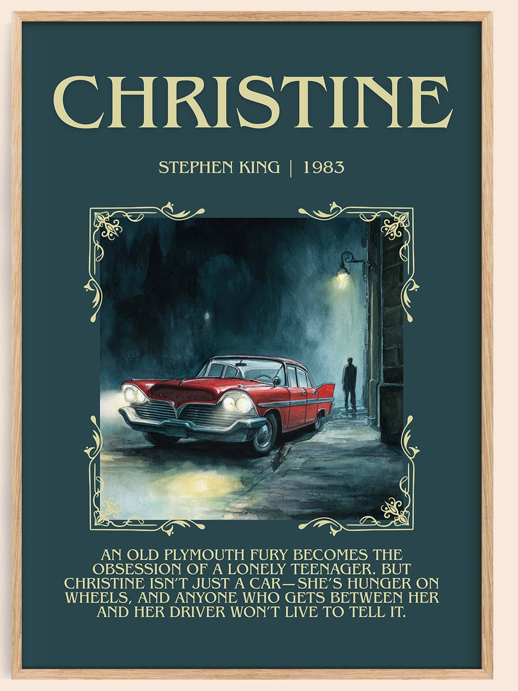 Christine minimalist book poster by Stephen King – framed literary art print