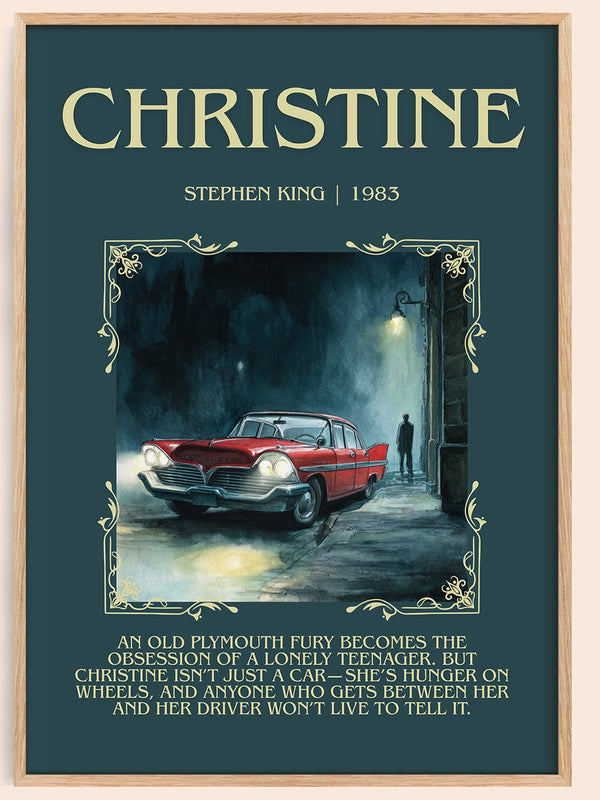 Christine minimalist book poster by Stephen King – framed literary art print