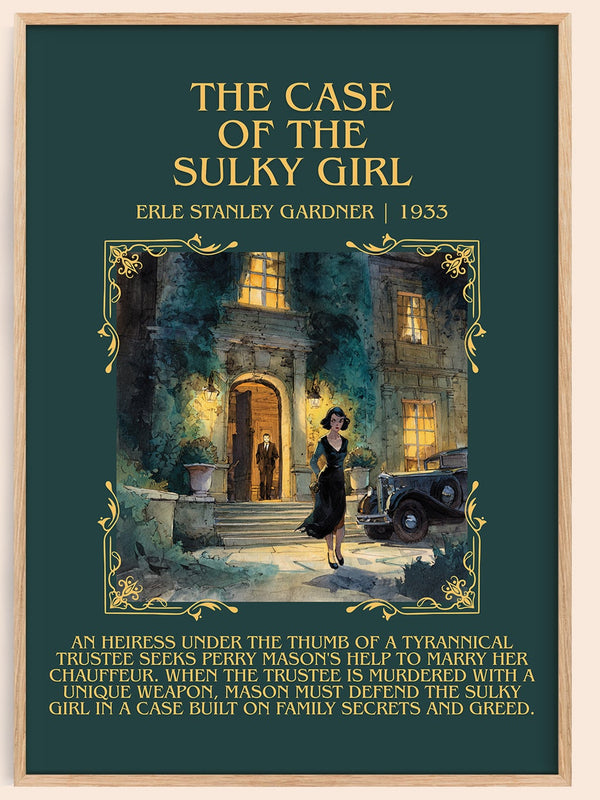 The Case Of The Sulky Girl minimalist book poster by Erle Stanley Gardner – framed literary art print