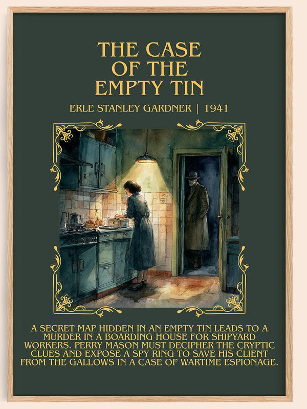 The Case of the Empty Tin minimalist book poster by Erle Stanley Gardner – framed literary art print
