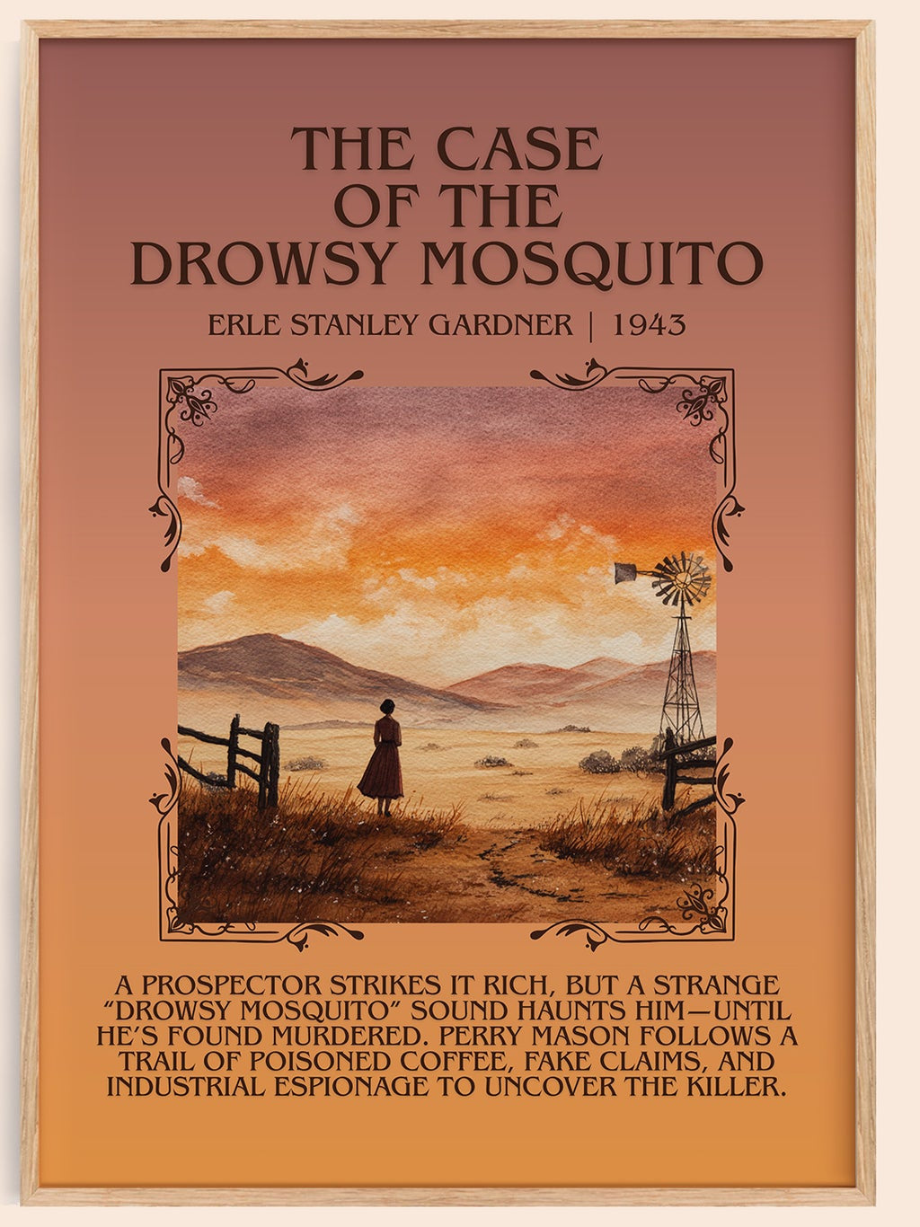 The Case of the Drowsy Mosquito minimalist book poster by Erle Stanley Gardner – framed literary art print