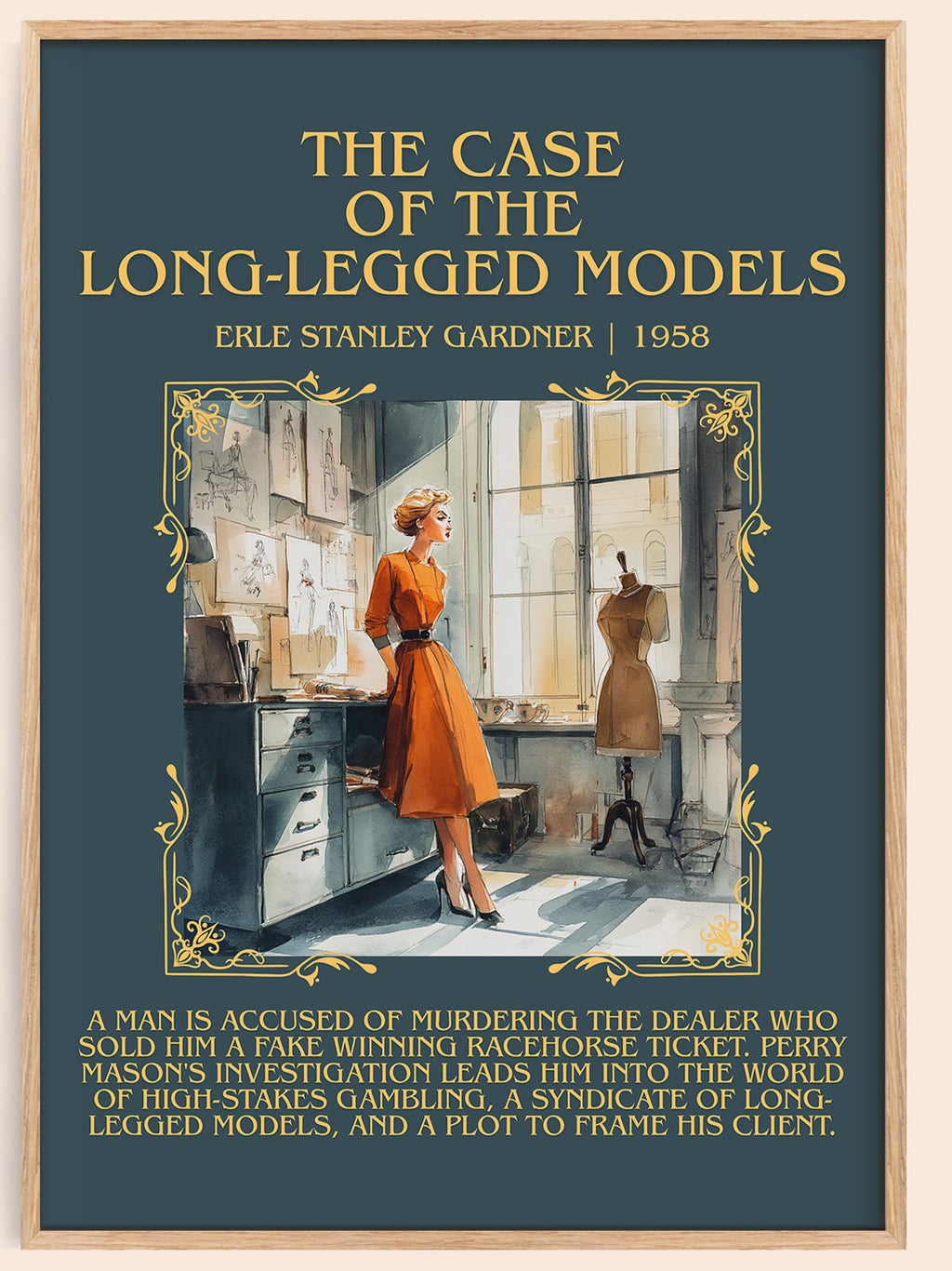 The Case of the Long-legged Models minimalist book poster by Erle Stanley Gardner – framed literary art print