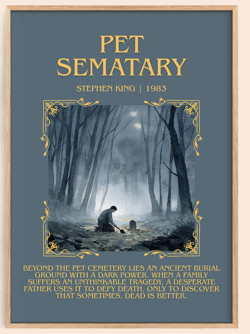 Pet Sematary minimalist book poster by Stephen King – framed literary art print