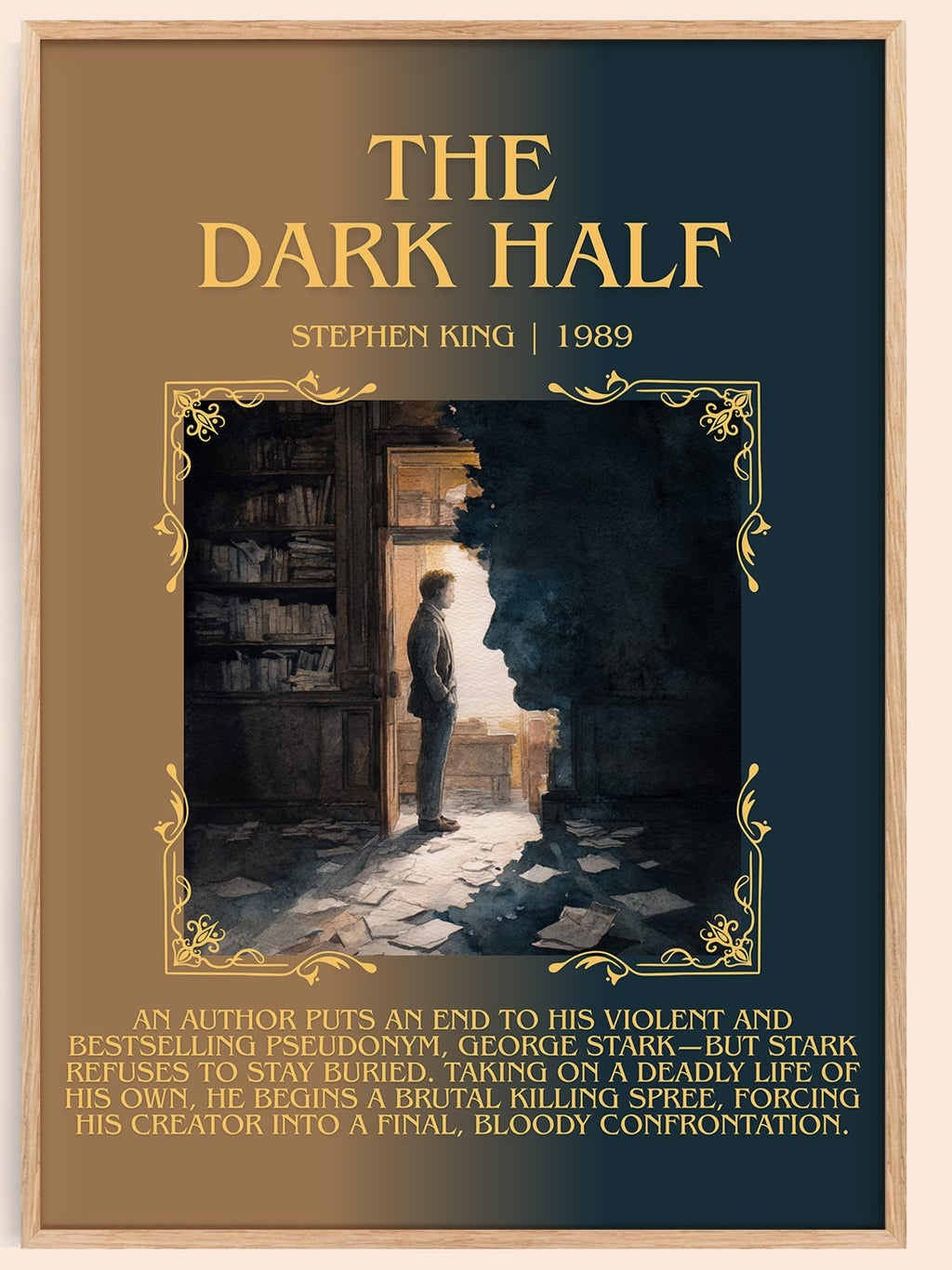 The Dark Half minimalist book poster by Stephen King – framed literary art print