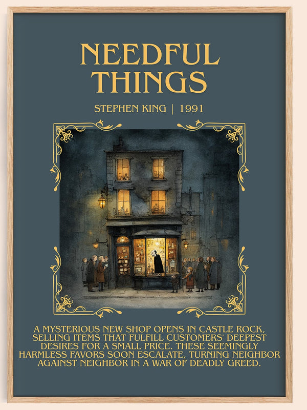 Needful Things minimalist book poster by Stephen King – framed literary art print
