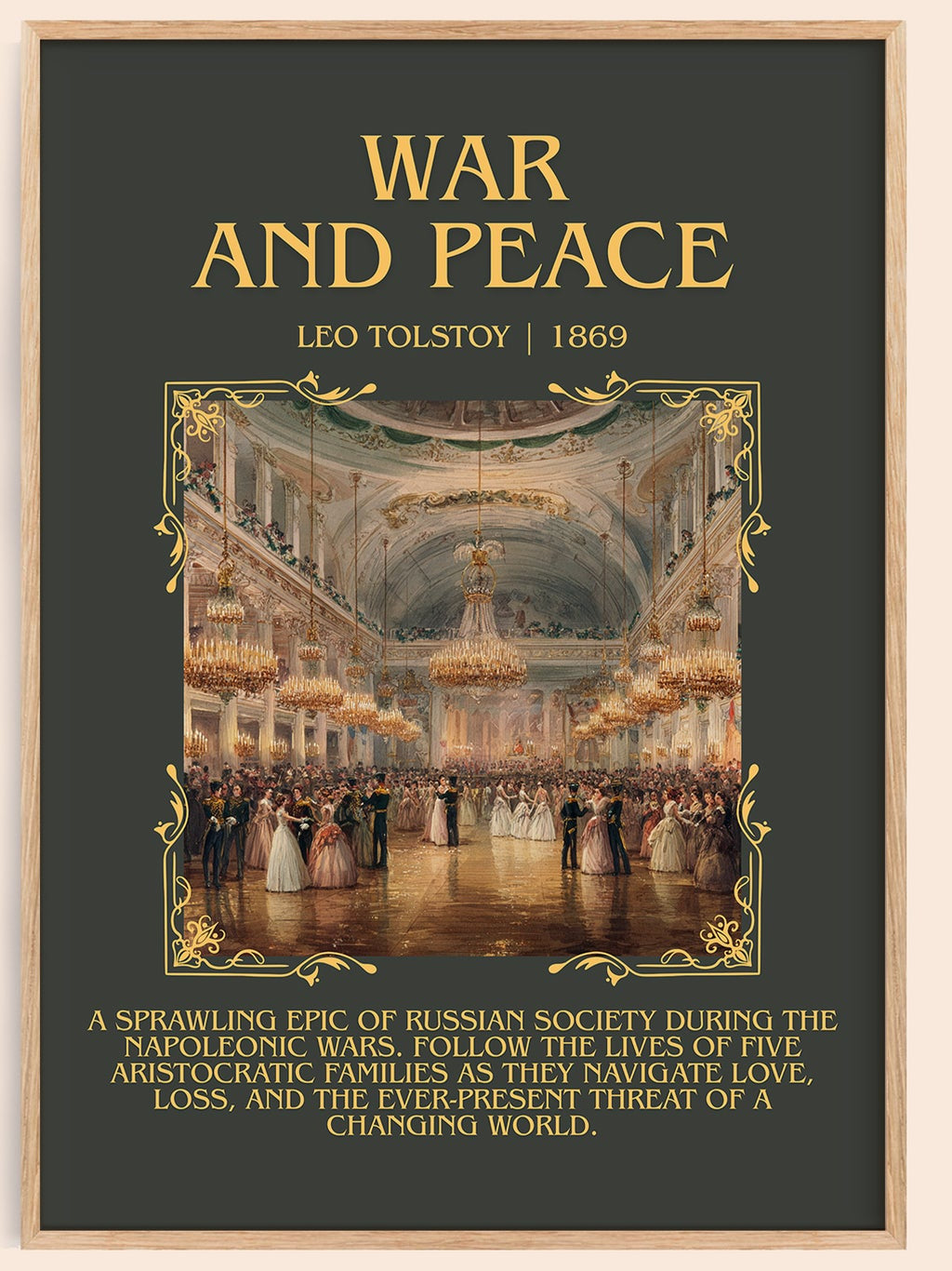 War and Peace minimalist book poster by Leo Tolstoi – framed literary art print