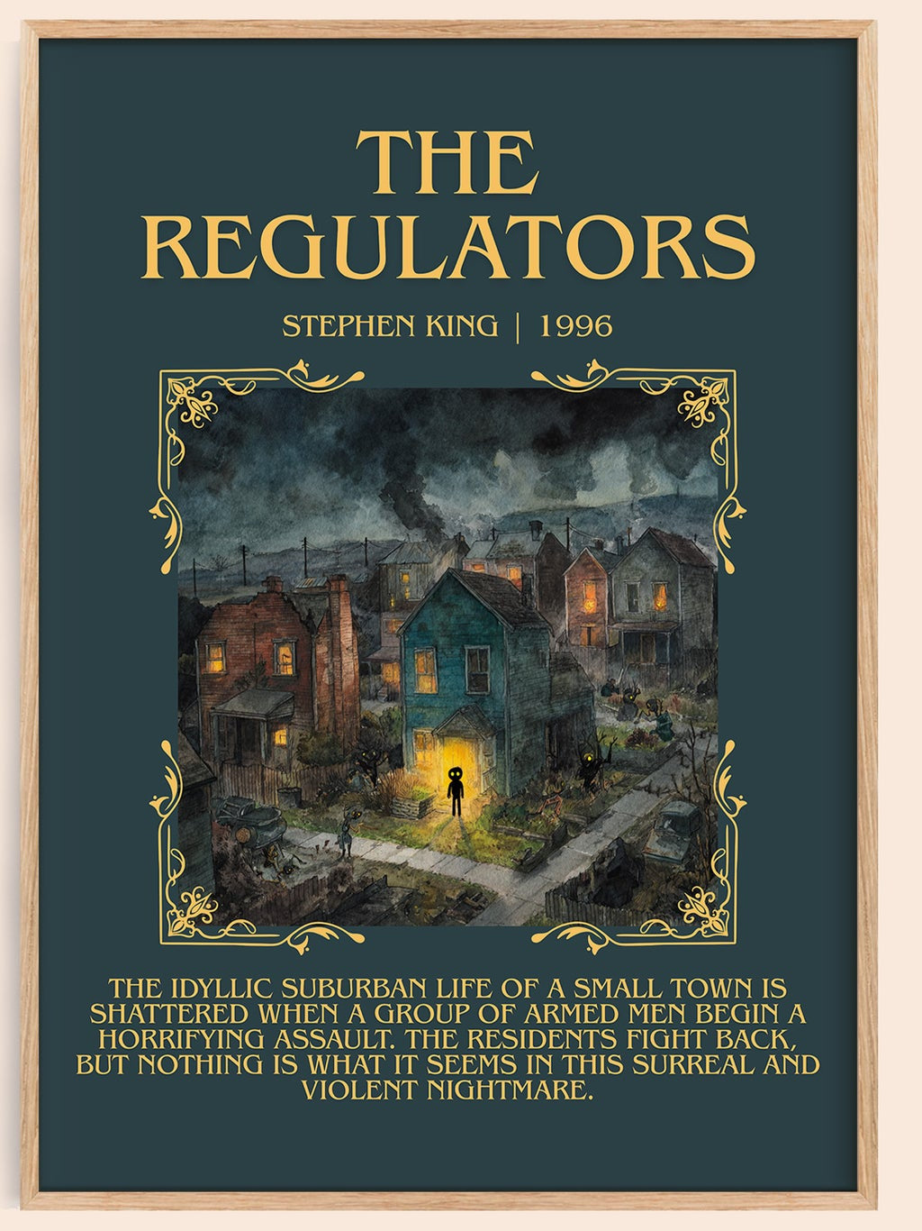 The Regulators minimalist book poster by Stephen King – framed literary art print